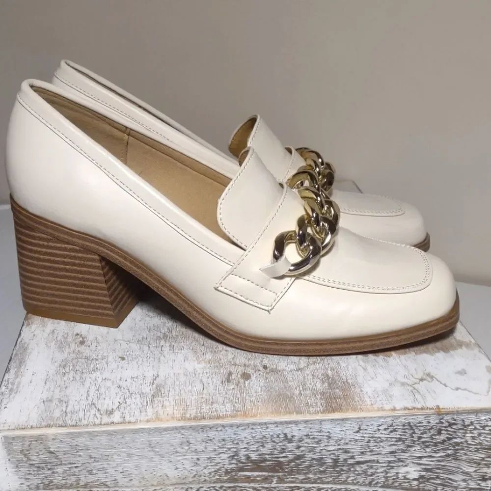 👍 Nine West Block Heel Shoes Size 6.5 Chain Accents Mob Wife A14